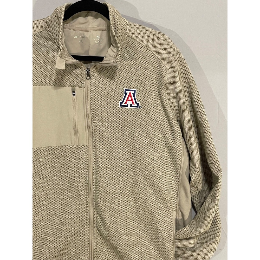 ARIZONA WILDCATS ANTIGUA MENS XL JACKET COURSE FULL-ZIP OATMEAL EUC
